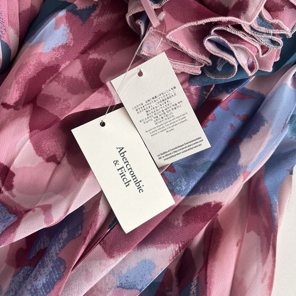 Abercrombie & Fitch Giselle Floral Maxi Dress XL Pink Pleated Resort Costal NWT - Picture 5 of 14